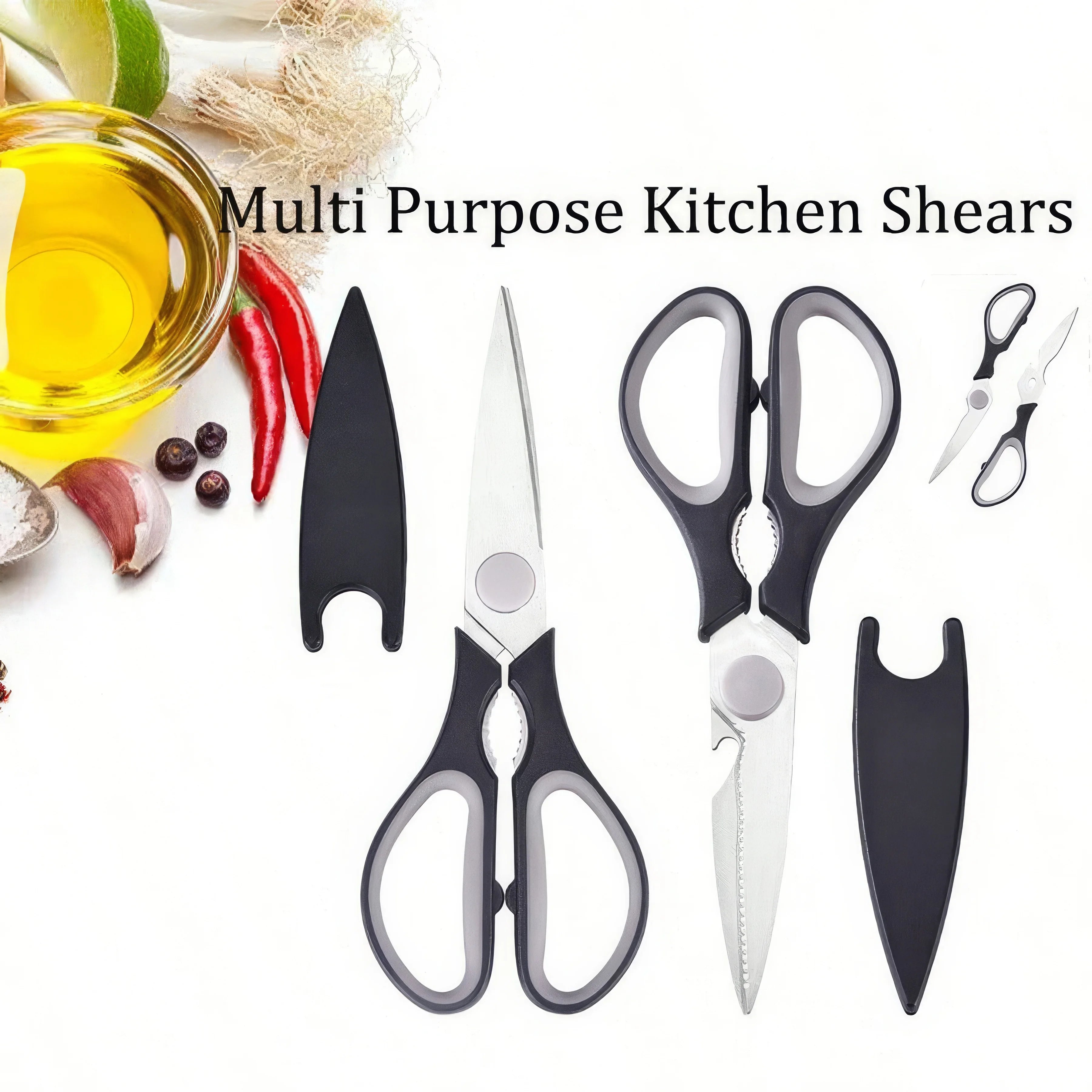 Multifunction Kitchen Scissors – Heavy Duty Stainless Steel Shears with Bottle Opener & Nut Cracker | All-in-One Cooking Tool for Meat, Vegetables & Meal Prep