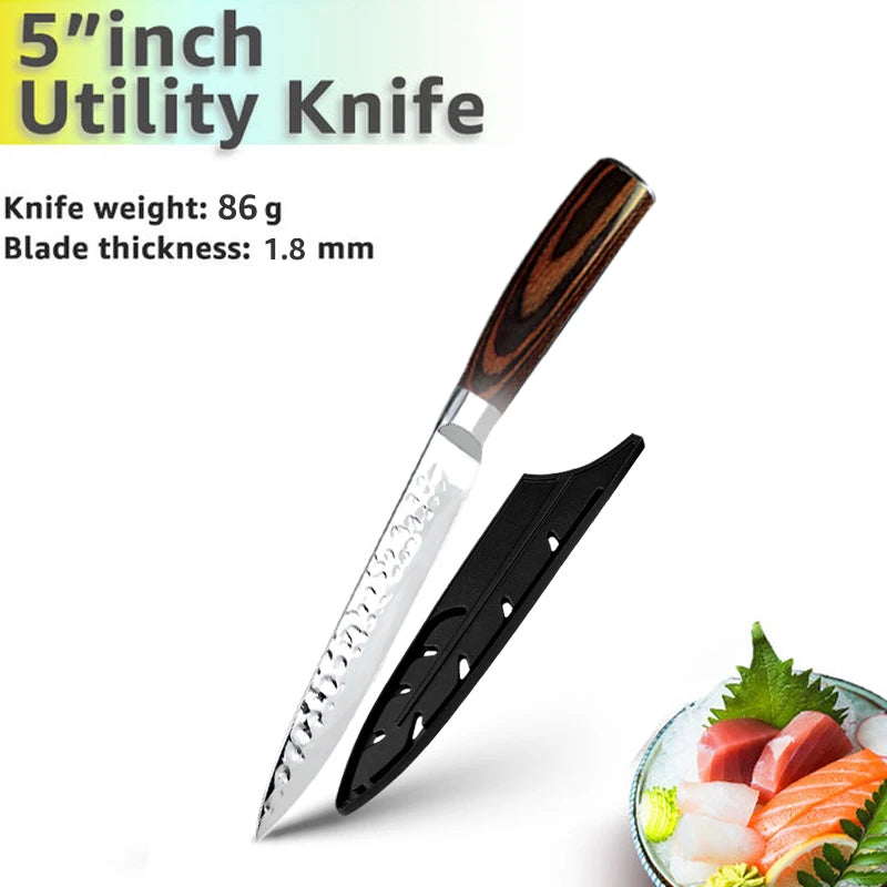 Japanese Chef Knife Set – 7CR17 High Carbon Stainless Steel Kitchen Knives | Ultra Sharp Santoku, Utility & Cleaver with Pakka Wood Handle