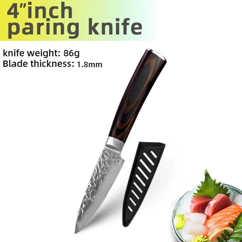 Japanese Chef Knife Set – 7CR17 High Carbon Stainless Steel Kitchen Knives | Ultra Sharp Santoku, Utility & Cleaver with Pakka Wood Handle