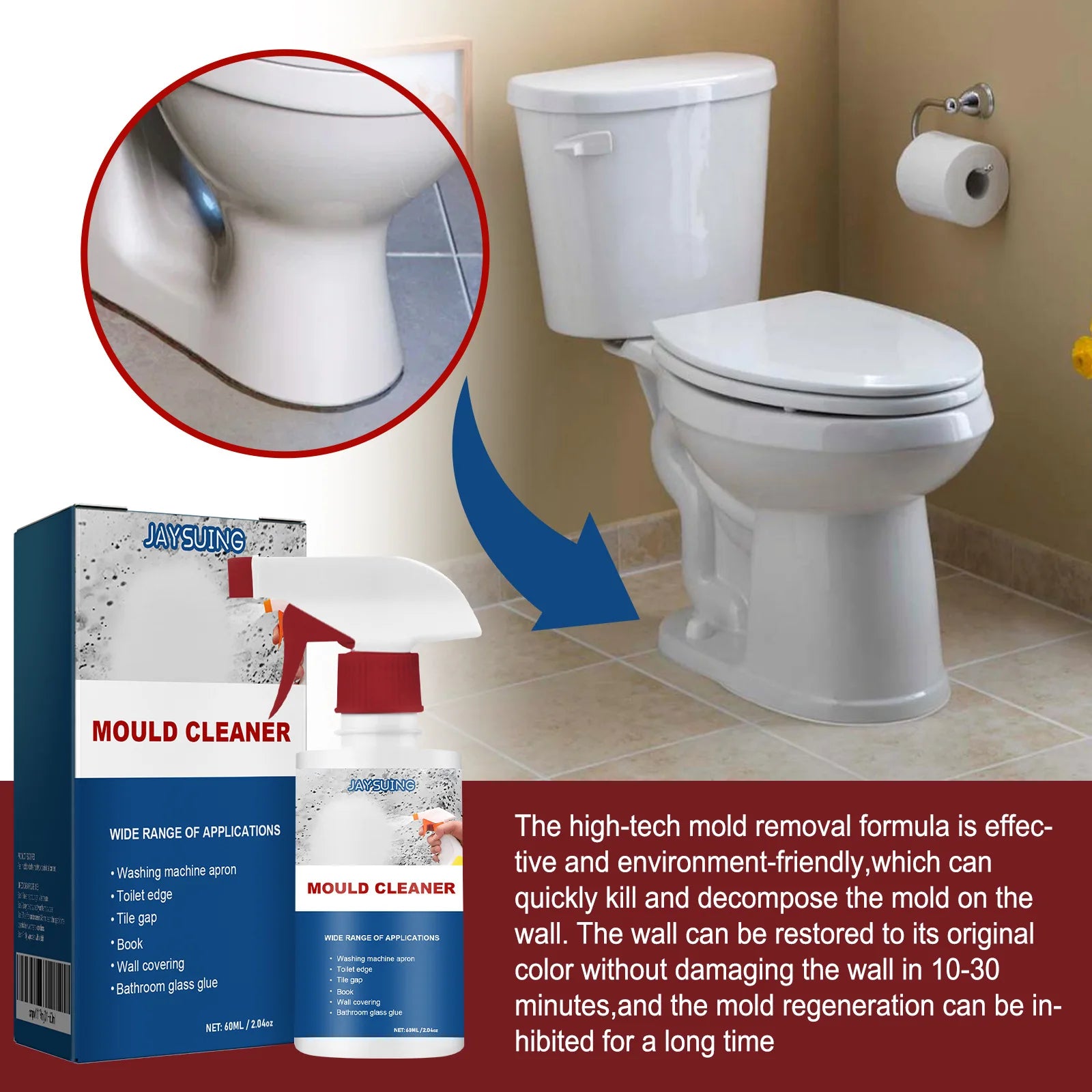 Mold & Mildew Remover Spray – Kitchen & Bathroom Cleaner Foam | Powerful Stain & Grout Cleaner for Tiles, Walls, Toilet & Shower Surfaces
