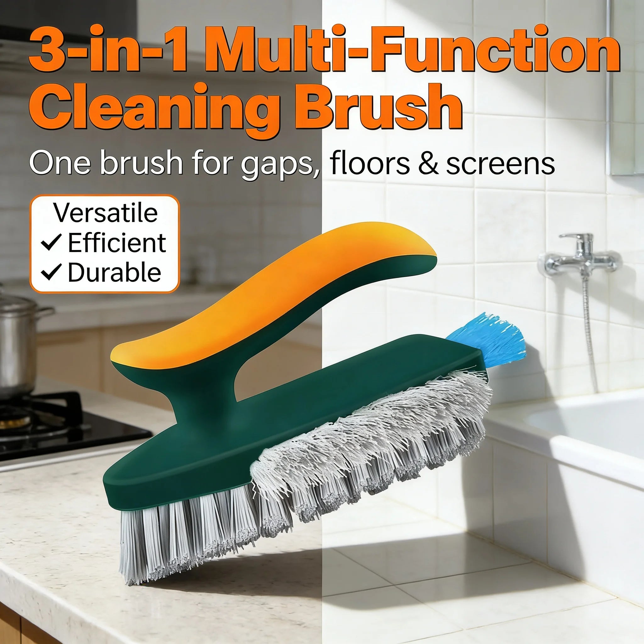 3-in-1 Cleaning Brush Set – Hard Bristle Scrub Brush & Gap Cleaner | Multi-Purpose Kitchen, Bathroom, Tile & Window Track Cleaning Tool