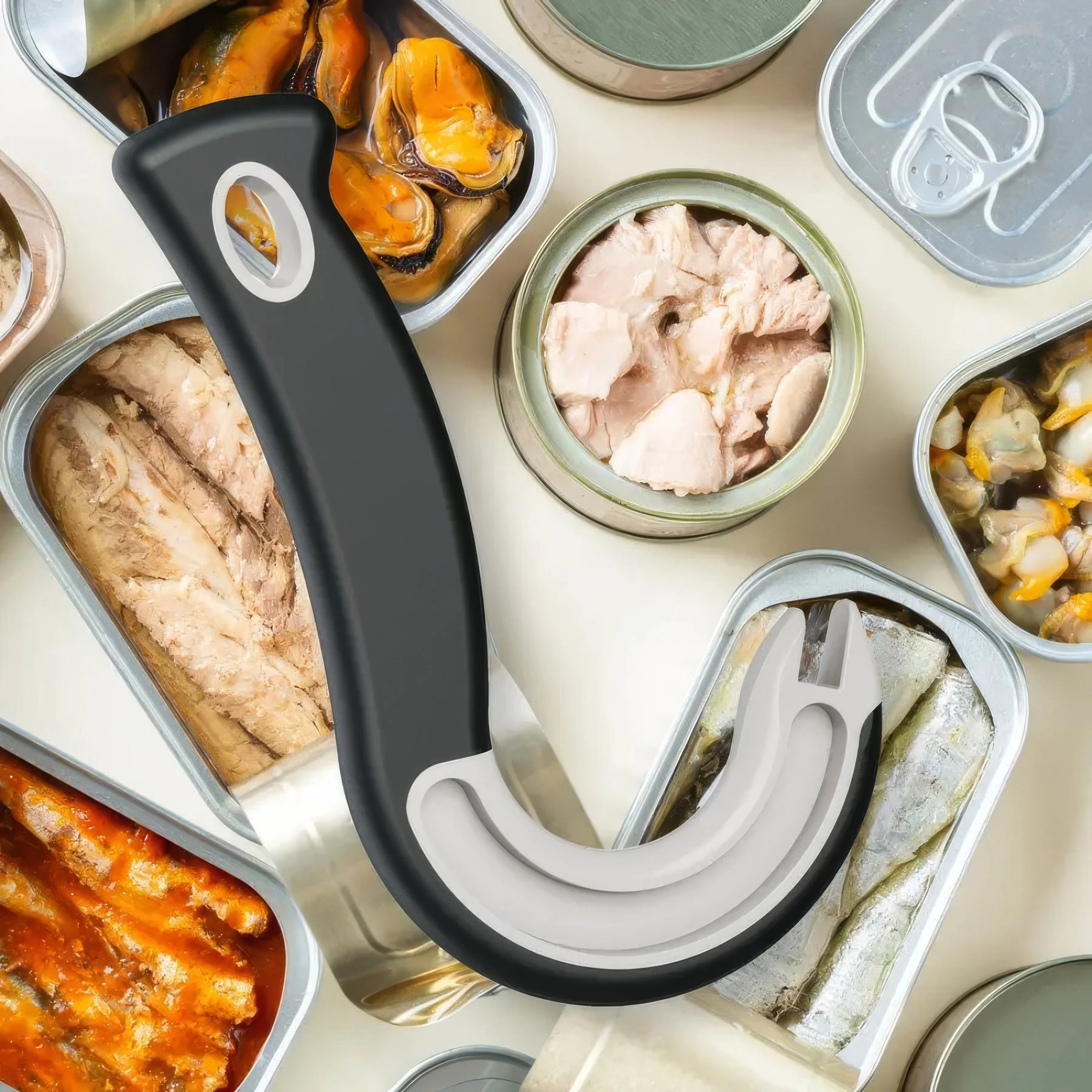 Black Hook-Type Can Opener – Durable Ergonomic Kitchen Tool for Easy Can Opening | Heavy-Duty Bottle & Can Opener for Home, Restaurant & Camping