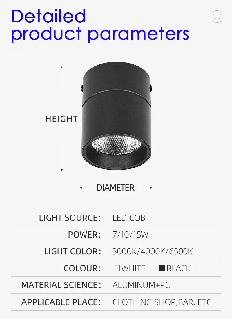 Adjustable LED Downlight 220V – Foldable COB Ceiling Spotlight | Ultra Thin Surface Mounted Light for Kitchen, Living Room & Indoor Lighting