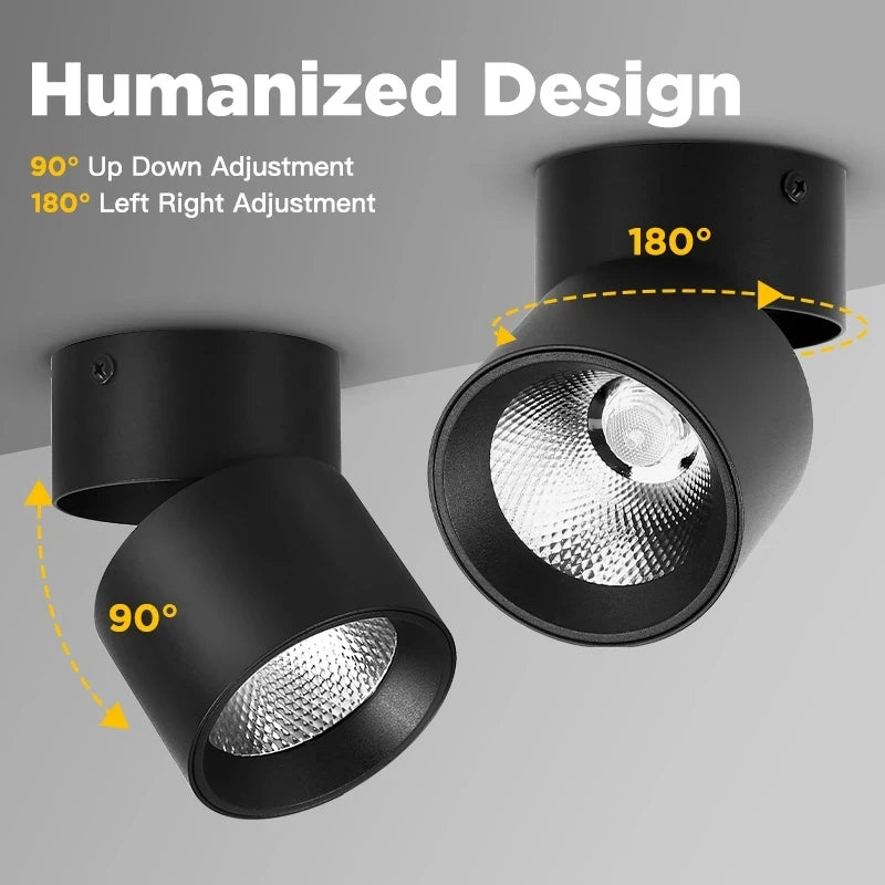 Adjustable LED Downlight 220V – Foldable COB Ceiling Spotlight | Ultra Thin Surface Mounted Light for Kitchen, Living Room & Indoor Lighting