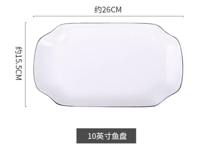 Modern Ceramic Dinner Plate – White Plate with Black Rim | Minimalist Round Dish for Rice, Salad, Pasta & Soup | Kitchen & Dining Tableware