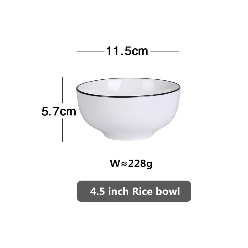 Modern Ceramic Dinner Plate – White Plate with Black Rim | Minimalist Round Dish for Rice, Salad, Pasta & Soup | Kitchen & Dining Tableware