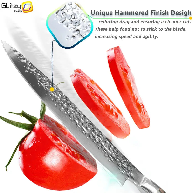 Japanese Chef Knife Set – 7CR17 High Carbon Stainless Steel Kitchen Knives | Ultra Sharp Santoku, Utility & Cleaver with Pakka Wood Handle