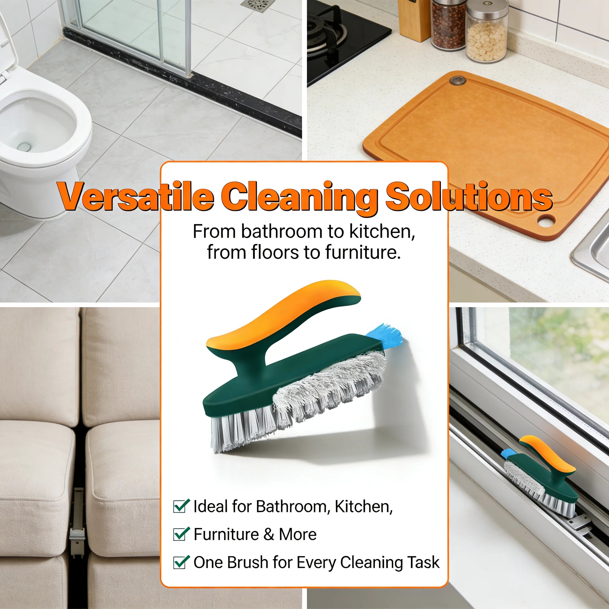 3-in-1 Cleaning Brush Set – Hard Bristle Scrub Brush & Gap Cleaner | Multi-Purpose Kitchen, Bathroom, Tile & Window Track Cleaning Tool