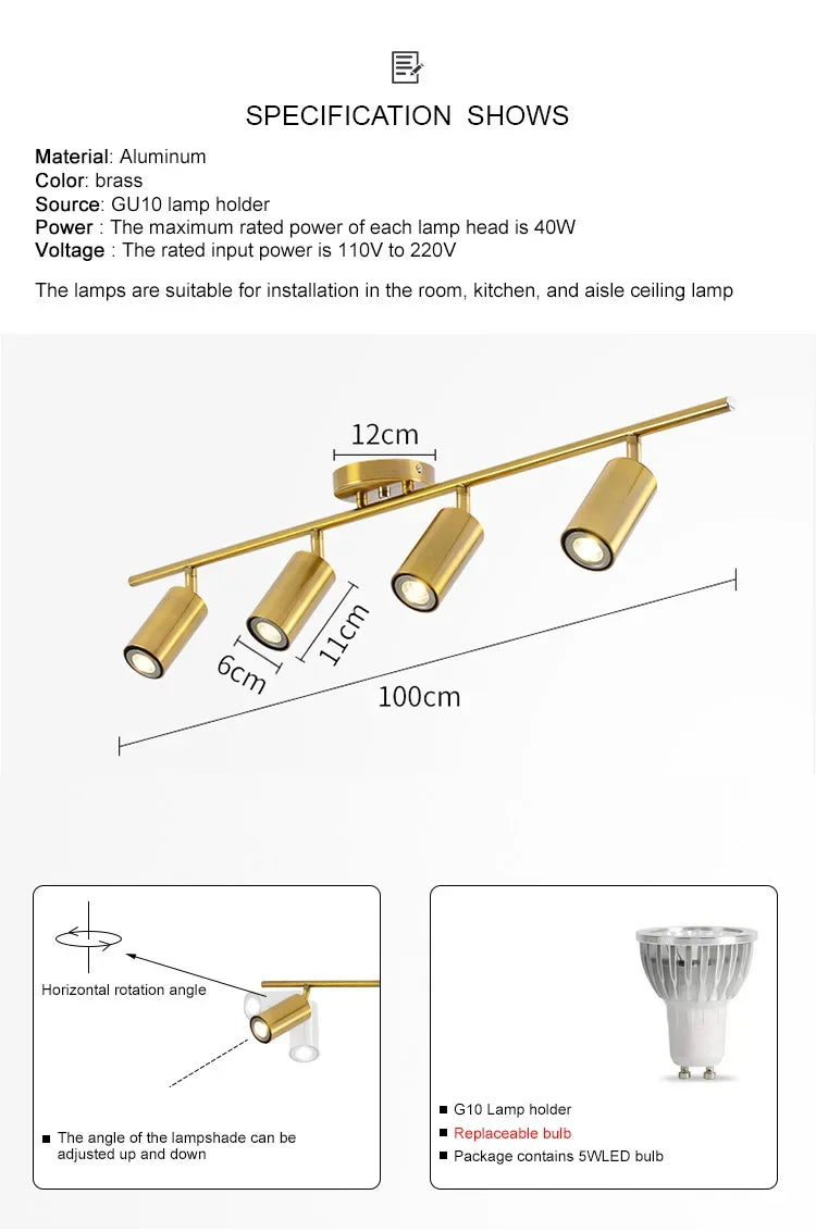 Modern Adjustable LED Ceiling Light Fixture – 4-Head Surface Mounted Chandelier Lamp | GU10 Spotlight Ceiling Light for Kitchen, Dining Room, Bedroom & Living Room