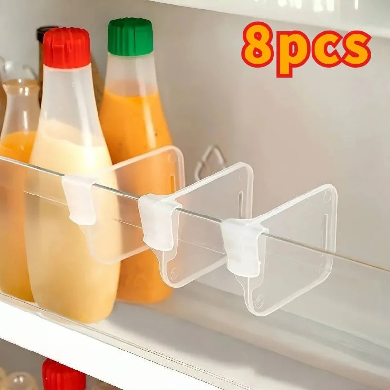 4PCS Adjustable Fridge Organizer Shelf Inserts – Space-Saving Refrigerator Storage Clips | Clear Kitchen Cabinet & Fridge Compartment Organizers