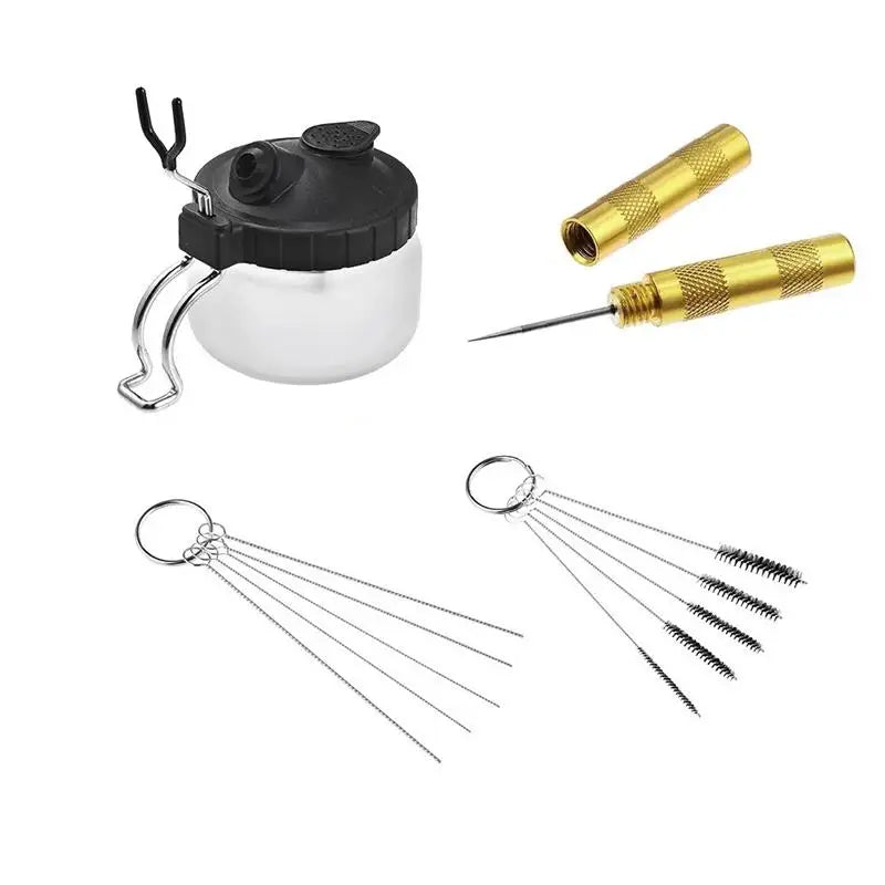 Airbrush Cleaning Kit – Glass Cleaning Pot with Holder, Spray Gun Cleaning Tools & Precision Needles | Complete Airbrush Maintenance Set for Hobby & Art Use