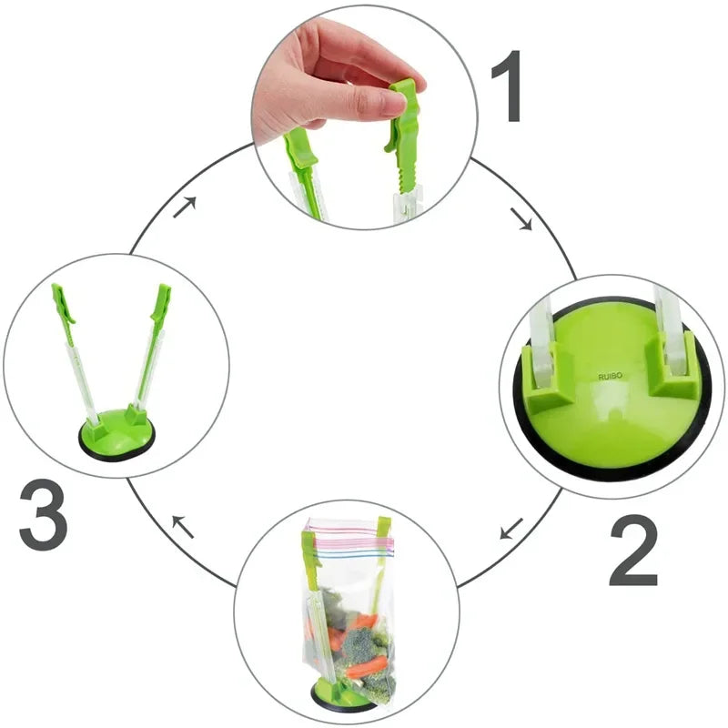 Adjustable Ziplock Bag Holder Stand – Hands-Free Food Storage Clip Rack | Non-Slip, Foldable Kitchen Bag Filling Tool