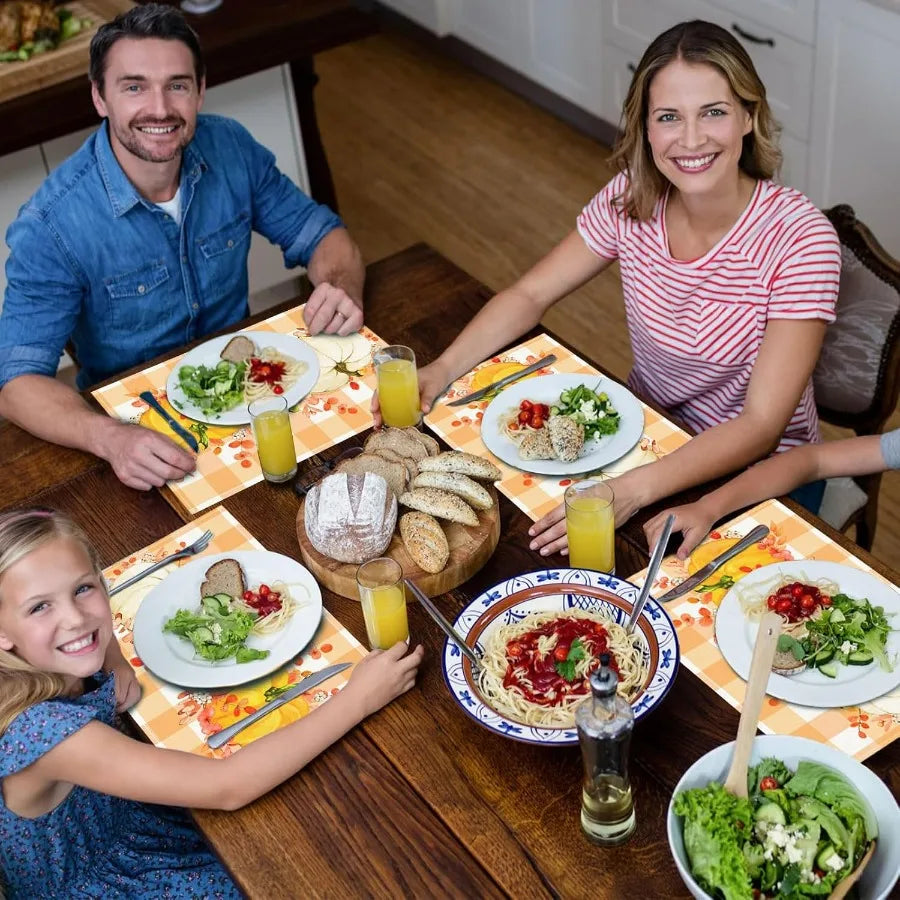 Set of 4 Fall Placemats 12x18 Inch – Autumn Pumpkin Table Mats for Thanksgiving & Holiday Decor | Heat-Resistant Kitchen Dining Table Protectors