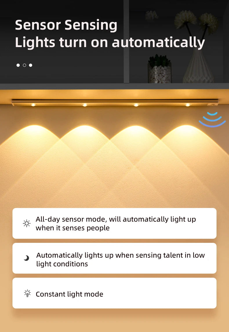 LED Motion Sensor Cabinet Light – Wireless Rechargeable Ultra-Thin Night Light | USB Under Cabinet Lighting for Kitchen, Bedroom, Wardrobe & Closet (3 Color Modes)
