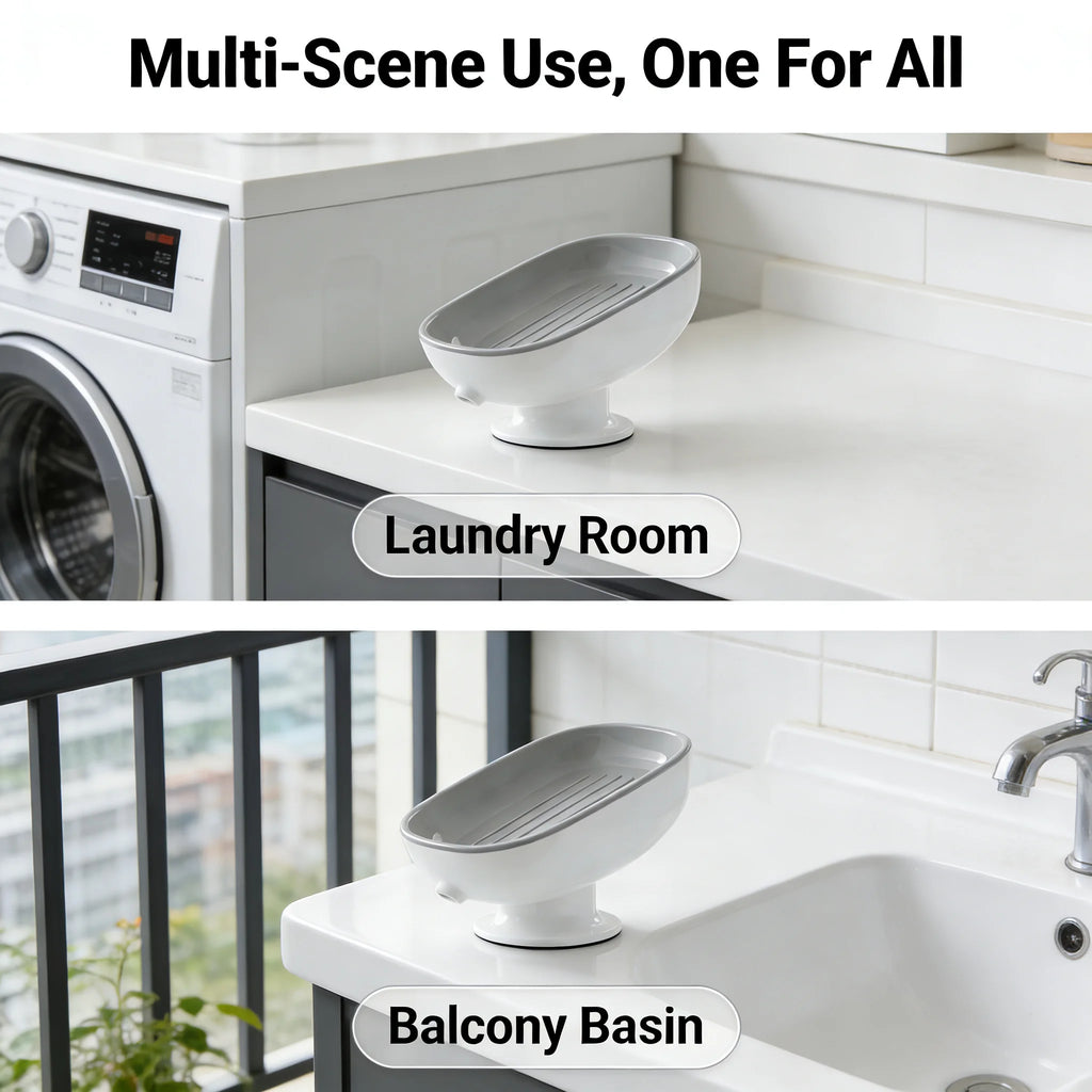 Suction Cup Soap Dish – Self-Draining Wall Mounted Soap Holder | Non-Slip Bathroom & Kitchen Sink Soap Storage Tray for Dry & Clean Soap