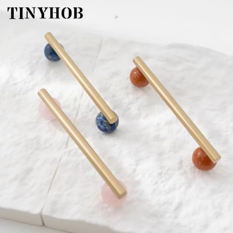 Nordic Marble & Brass Cabinet Handles – Luxury Drawer Pulls & Knobs | Modern Kitchen & Furniture Hardware for Cabinets, Dressers & Wardrobes
