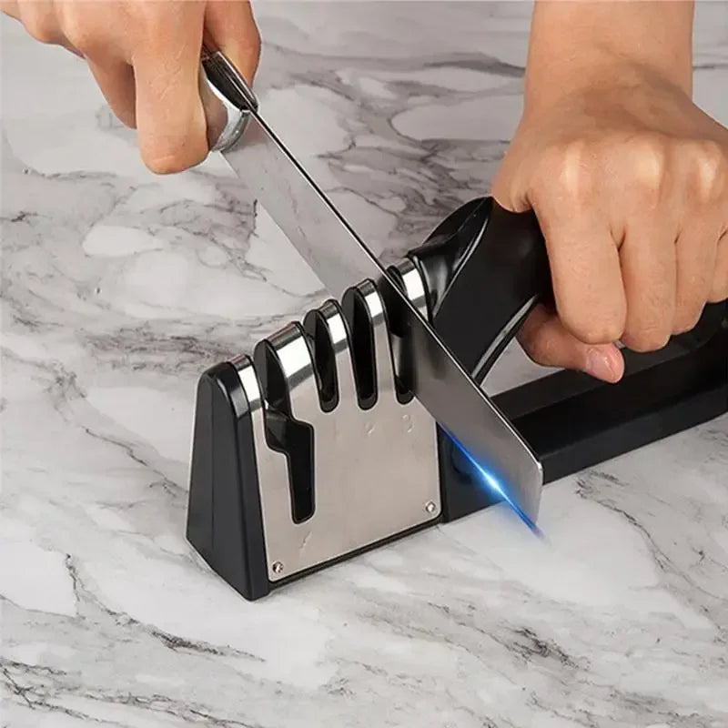 4-Stage Kitchen Knife Sharpener – Non-Slip Base Multifunction Knife Sharpening Tool | Portable Stainless Steel Sharpener for Kitchen & Household Knives