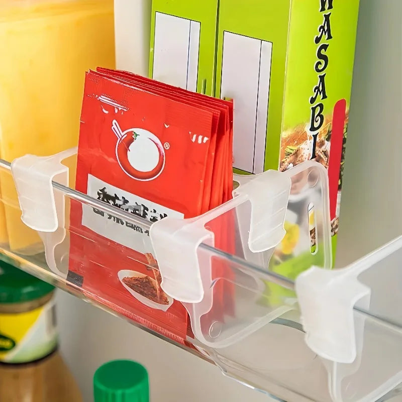 4PCS Adjustable Fridge Organizer Shelf Inserts – Space-Saving Refrigerator Storage Clips | Clear Kitchen Cabinet & Fridge Compartment Organizers