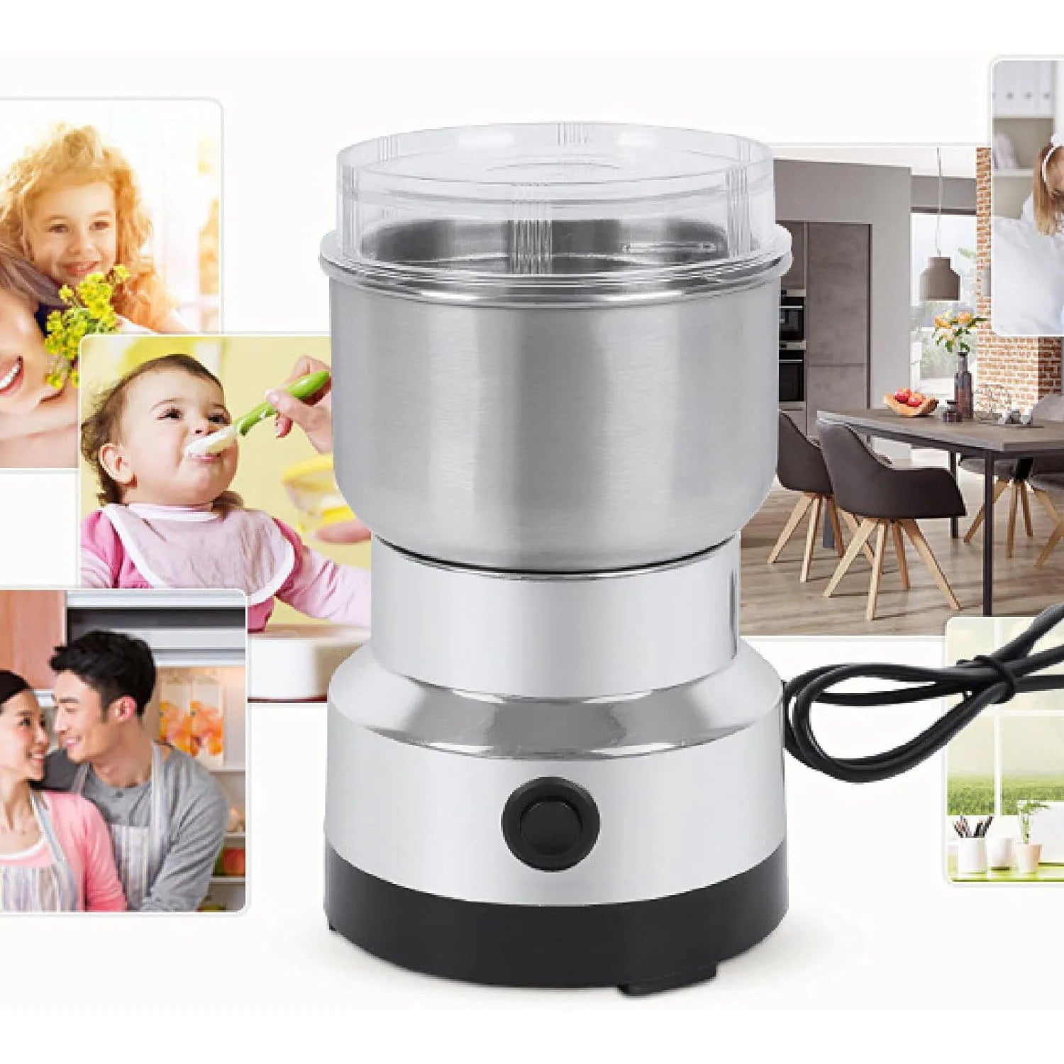 Electric Coffee & Spice Grinder – 4-Blade Multifunction Grinder for Beans, Nuts & Spices | 150W Kitchen Blender for Coffee, Grain & Seasoning Grinding