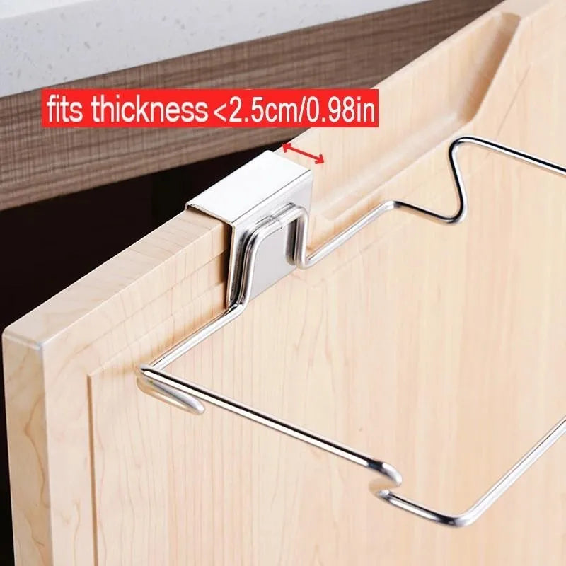 Over-the-Cabinet Trash Bag Holder – Stainless Steel Kitchen Garbage Rack | Space-Saving Hanging Trash Organizer