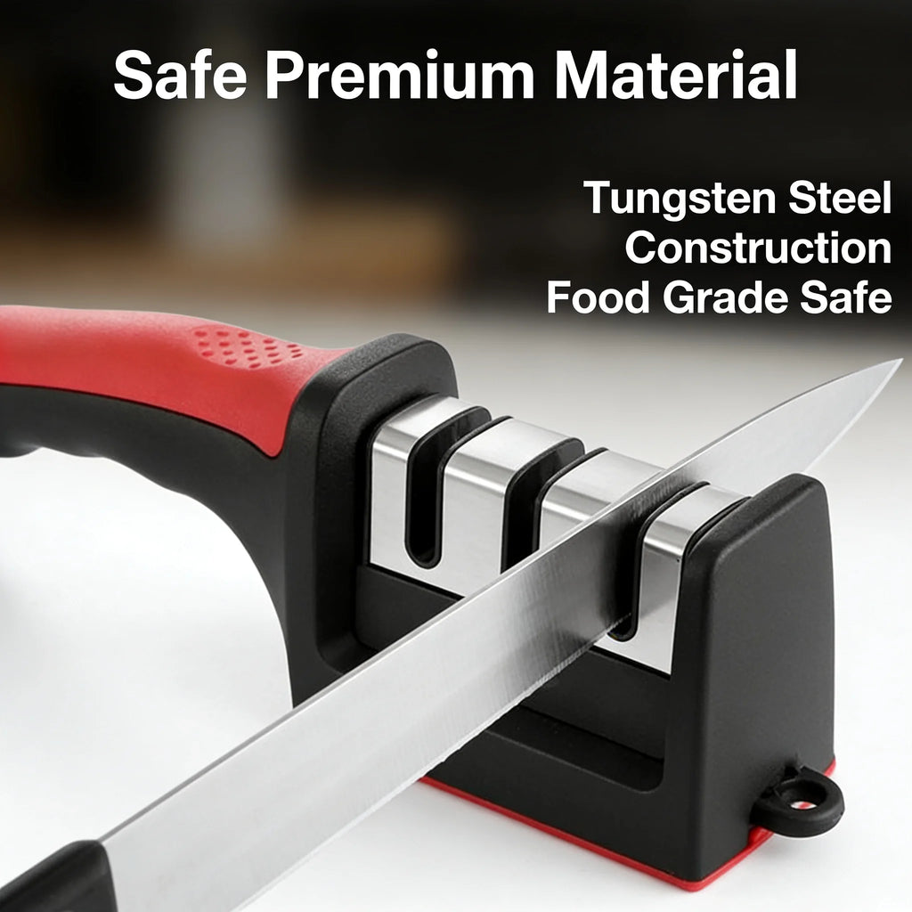 3-Stage Knife Sharpener – Manual Kitchen Knife Sharpening Tool with Non-Slip Handle | Professional Blade Restorer for Dull Knives & Home Cooking