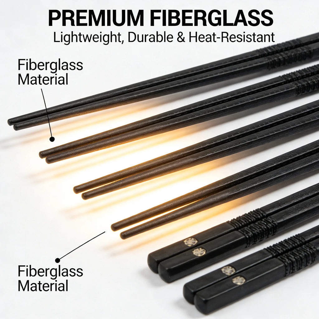 5-Piece Black Chopsticks Set – Reusable Durable Kitchen Tableware | Lightweight Non-Slip Chopsticks for Home, Sushi, Ramen & Asian Cuisine