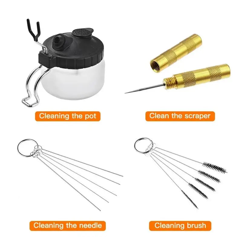 Airbrush Cleaning Kit – Glass Cleaning Pot with Holder, Spray Gun Cleaning Tools & Precision Needles | Complete Airbrush Maintenance Set for Hobby & Art Use