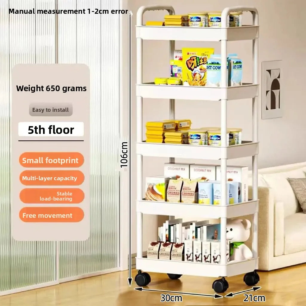5-Tier Rolling Storage Cart with Wheels – Multi-Layer Kitchen Organizer Shelf | 360° Mobile Storage Rack for Kitchen, Bathroom, Office & Home Use