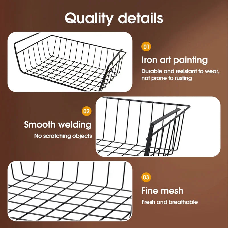 Multi-Functional Hanging Storage Basket – Iron Under-Shelf Organizer Rack | Kitchen, Bathroom & Makeup Storage Holder for Cabinets, Pantry & Counter Space Saving
