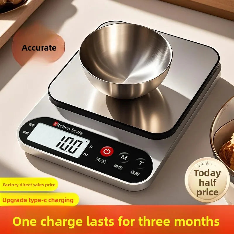 Digital Kitchen Scale – High Precision Food Scale (1g Accuracy) | USB Rechargeable Cooking & Baking Scale with LCD Display & Tare Function