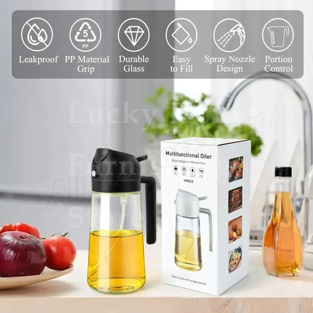 2-in-1 500ml Oil Sprayer & Pourer Bottle – Olive Oil Dispenser for Air Fryer, BBQ, Salad & Cooking (Leak-Proof Kitchen Gadget)