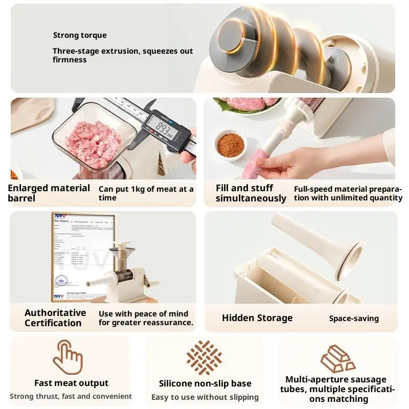 Manual Sausage Stuffer Machine – Hand-Crank Meat Grinder & Filling Maker | Home Sausage Maker with Tubes for DIY Meat Processing & BBQ Use