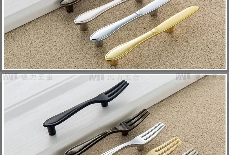 Zinc Alloy Creative Spoon Fork Knife Kitchen Cabinet Closet Furniture Door Knob Cabinet Pull Drawer Handles Cabinet Knob