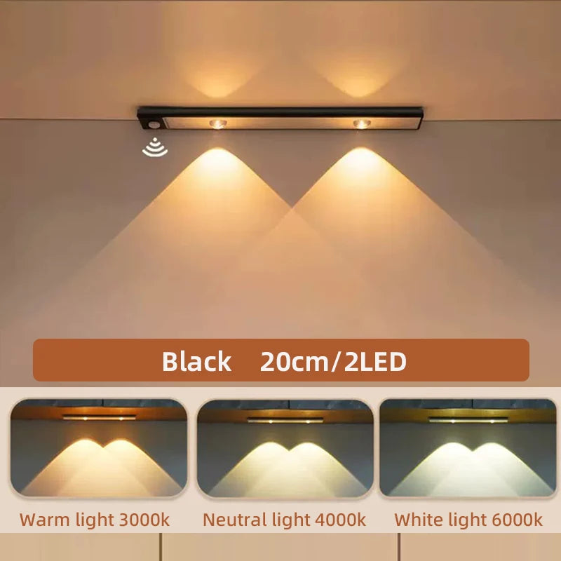 LED Motion Sensor Cabinet Light – Wireless Rechargeable Ultra-Thin Night Light | USB Under Cabinet Lighting for Kitchen, Bedroom, Wardrobe & Closet (3 Color Modes)