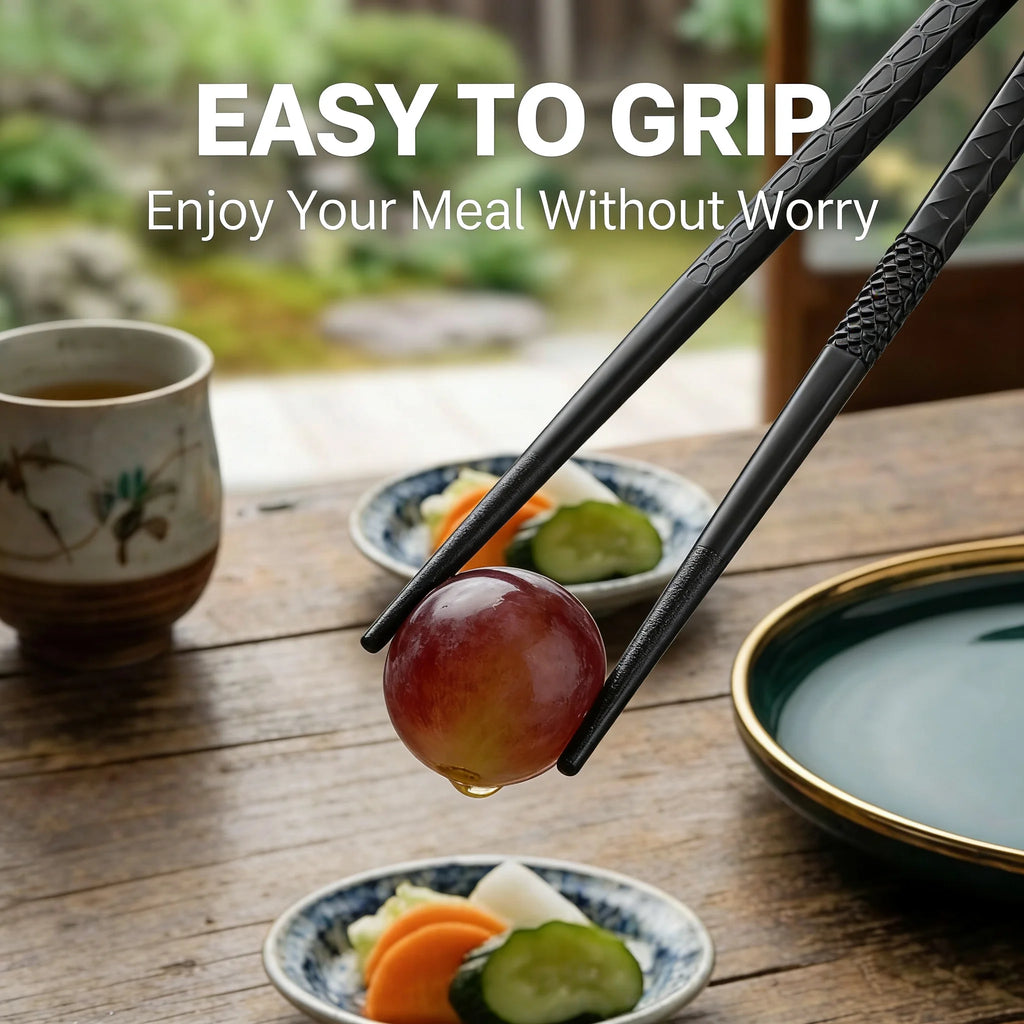 5-Piece Black Chopsticks Set – Reusable Durable Kitchen Tableware | Lightweight Non-Slip Chopsticks for Home, Sushi, Ramen & Asian Cuisine