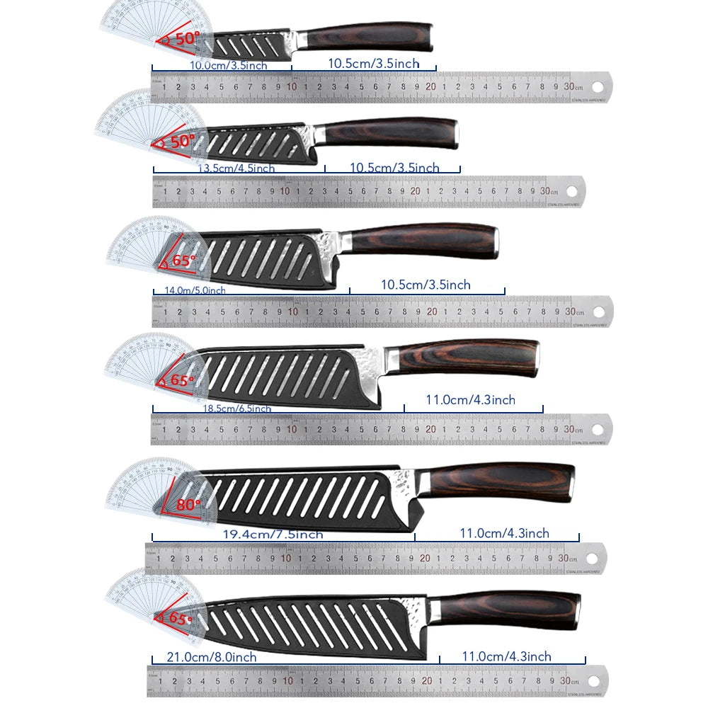 Japanese Chef Knife Set – 7CR17 High Carbon Stainless Steel Kitchen Knives | Ultra Sharp Santoku, Utility & Cleaver with Pakka Wood Handle