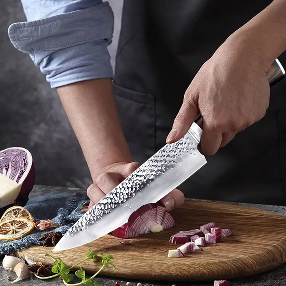 Japanese Chef Knife Set – 7CR17 High Carbon Stainless Steel Kitchen Knives | Ultra Sharp Santoku, Utility & Cleaver with Pakka Wood Handle
