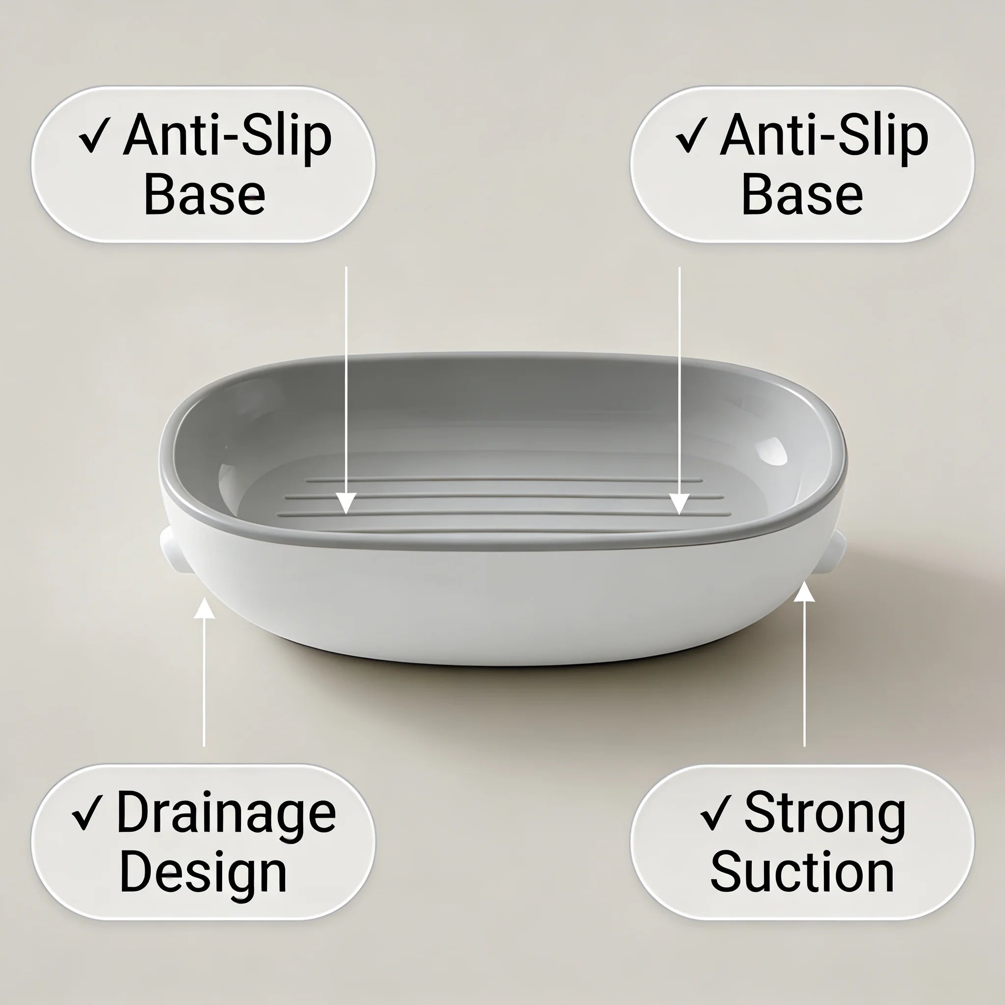 Suction Cup Soap Dish – Self-Draining Wall Mounted Soap Holder | Non-Slip Bathroom & Kitchen Sink Soap Storage Tray for Dry & Clean Soap