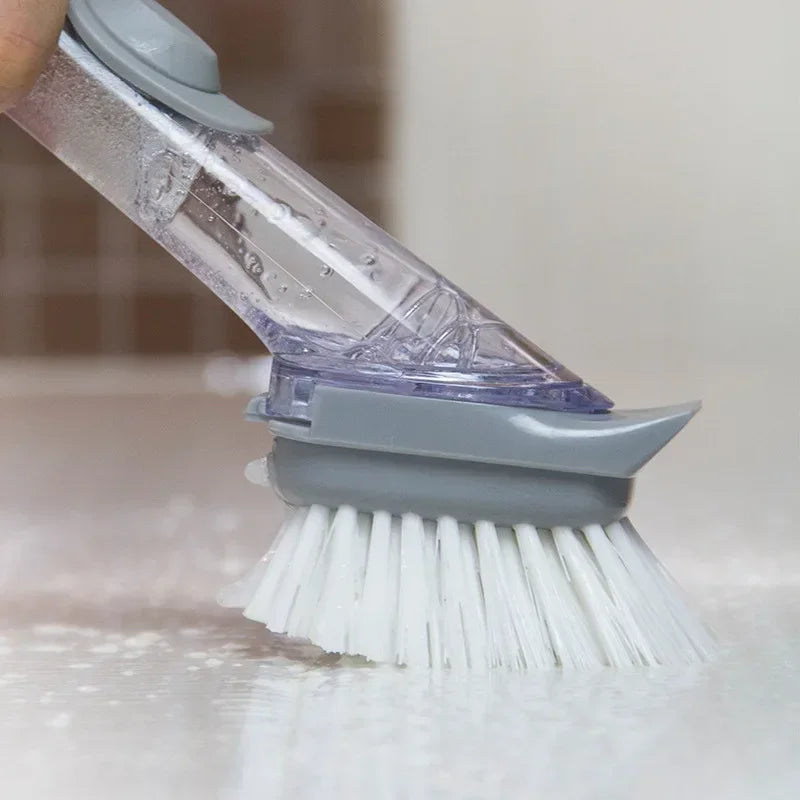 2-in-1 Soap Dispenser Kitchen Cleaning Brush – Long Handle Dish Scrubber with Sponge & Scraper | Leak-Proof Dishwashing Brush for Pots, Sink & Kitchen Cleaning