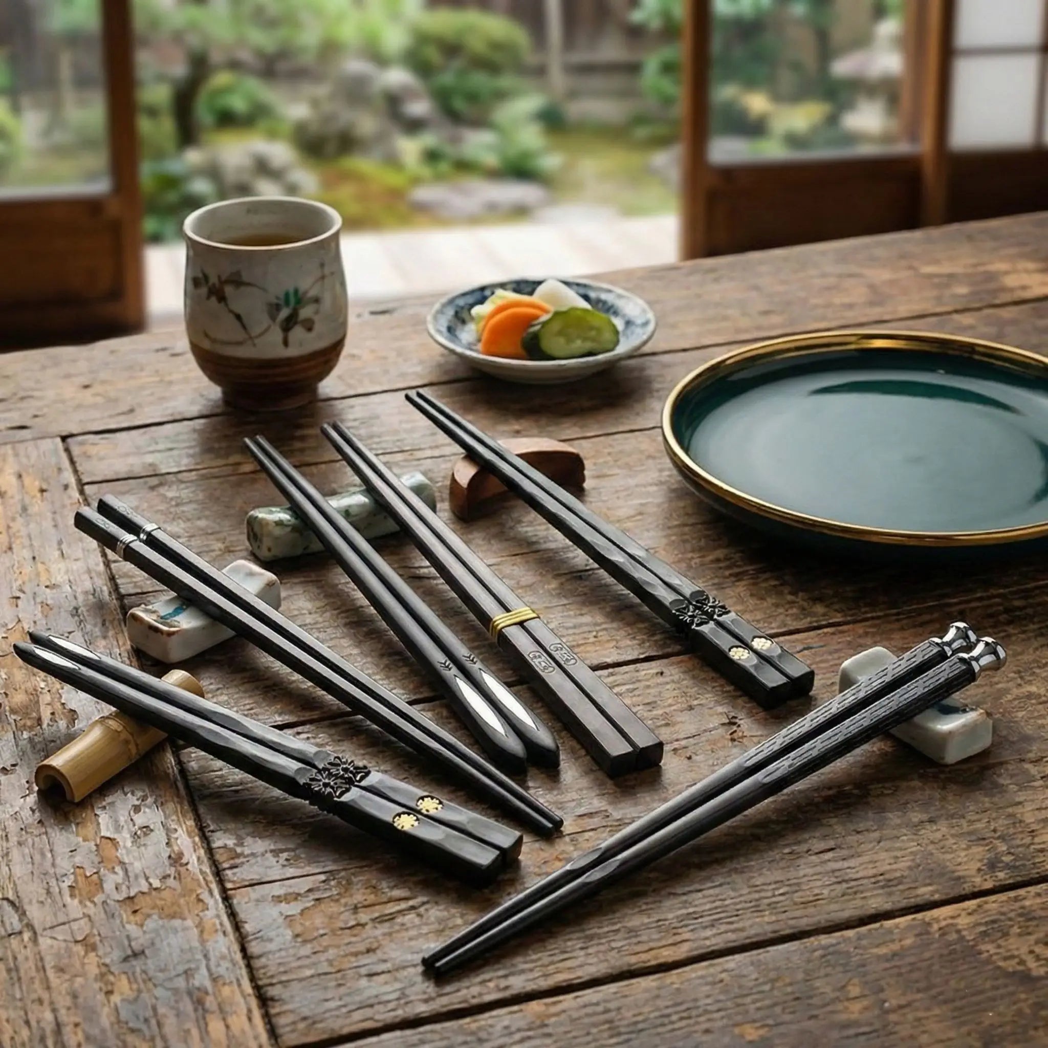 5-Piece Black Chopsticks Set – Reusable Durable Kitchen Tableware | Lightweight Non-Slip Chopsticks for Home, Sushi, Ramen & Asian Cuisine