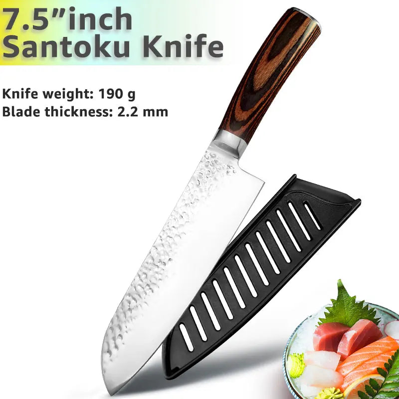 Japanese Chef Knife Set – 7CR17 High Carbon Stainless Steel Kitchen Knives | Ultra Sharp Santoku, Utility & Cleaver with Pakka Wood Handle