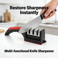 3-Stage Knife Sharpener – Manual Kitchen Knife Sharpening Tool with Non-Slip Handle | Professional Blade Restorer for Dull Knives & Home Cooking
