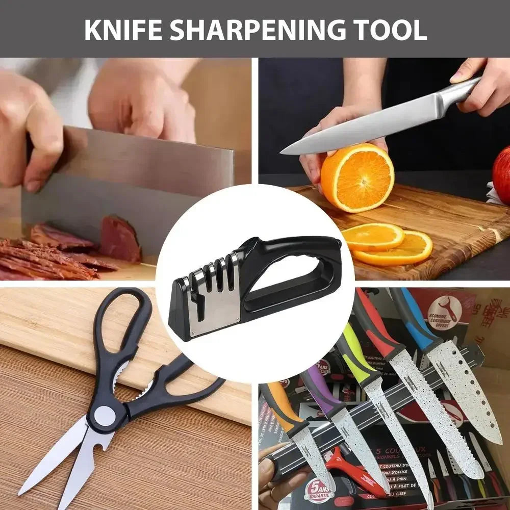 4-Stage Kitchen Knife Sharpener – Non-Slip Base Multifunction Knife Sharpening Tool | Portable Stainless Steel Sharpener for Kitchen & Household Knives