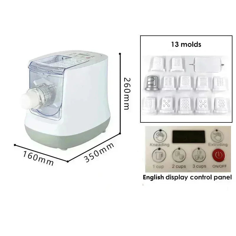 Electric Automatic Noodle Maker Machine – 220V Multifunction Pasta & Dumpling Maker | Dough Kneading, Pressing & Roller Kitchen Appliance with 6 Molds