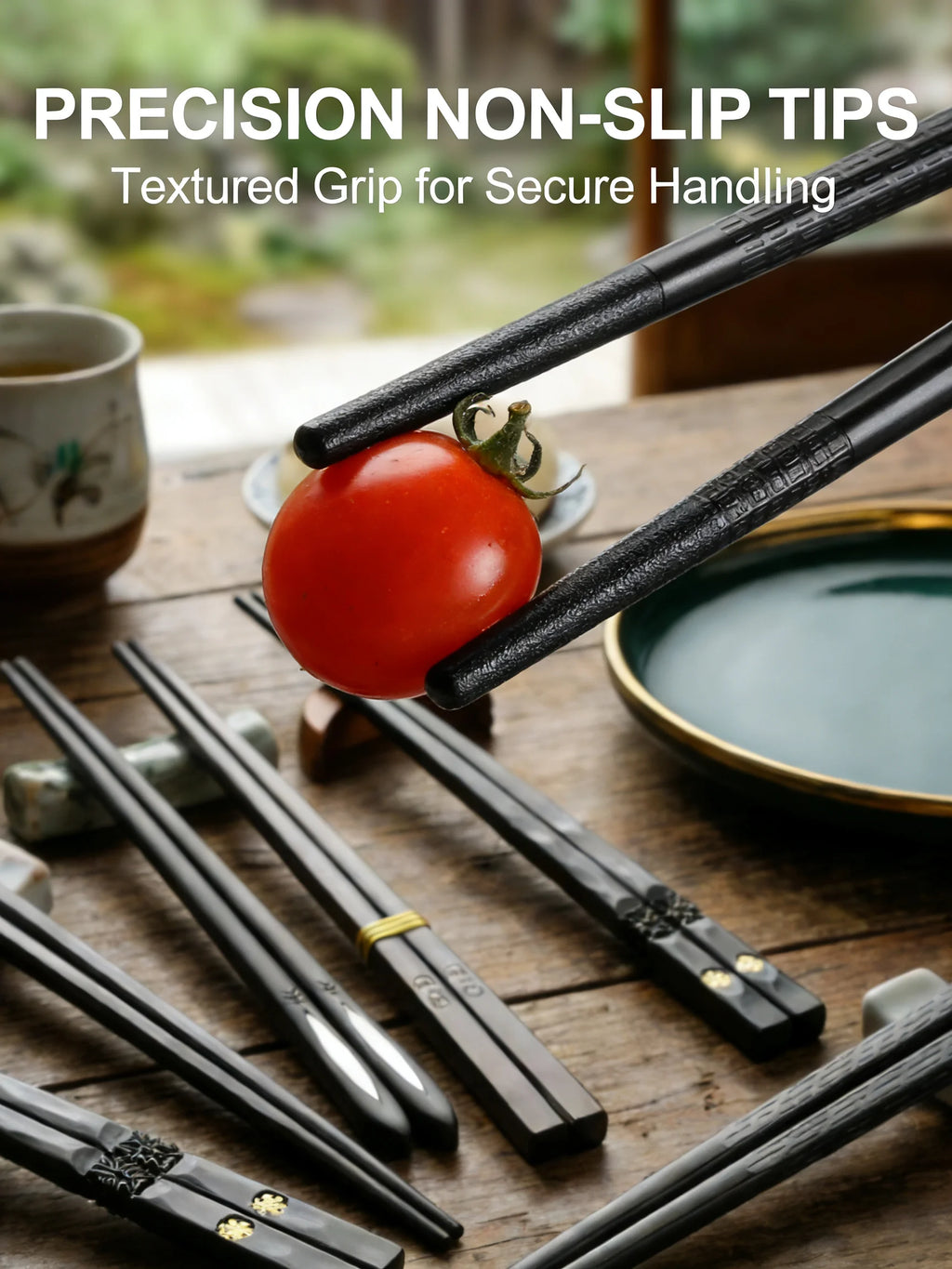 5-Piece Black Chopsticks Set – Reusable Durable Kitchen Tableware | Lightweight Non-Slip Chopsticks for Home, Sushi, Ramen & Asian Cuisine