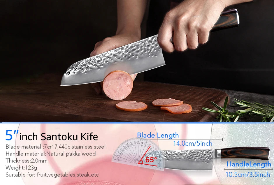 Japanese Chef Knife Set – 7CR17 High Carbon Stainless Steel Kitchen Knives | Ultra Sharp Santoku, Utility & Cleaver with Pakka Wood Handle