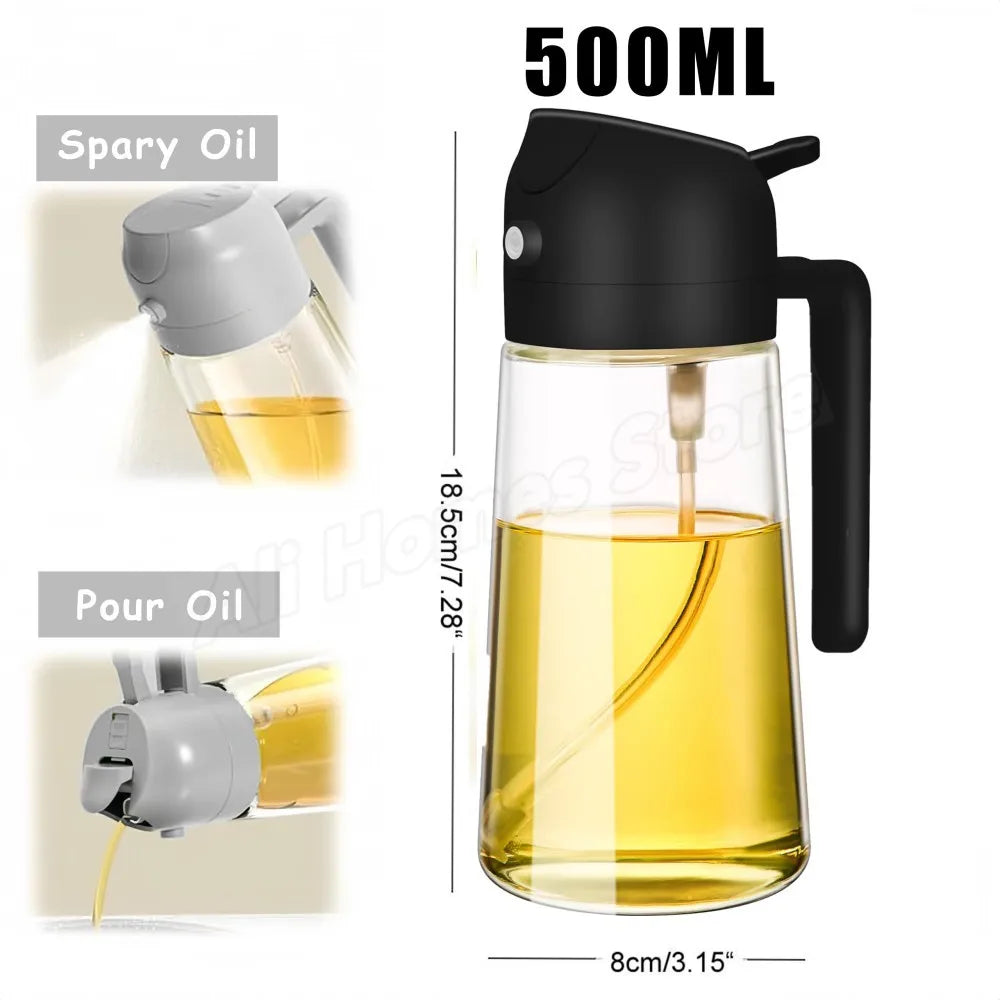 2-in-1 500ml Oil Sprayer & Pourer Bottle – Olive Oil Dispenser for Air Fryer, BBQ, Salad & Cooking (Leak-Proof Kitchen Gadget)