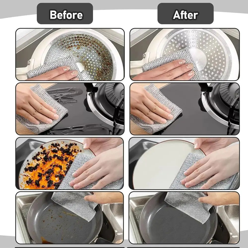 8-Pack Wire Dishwashing Cloths – Non-Scratch Steel Wool Cleaning Rags | Reusable Heavy Duty Kitchen Scrubbers for Pots, Pans, Dishes & Surfaces