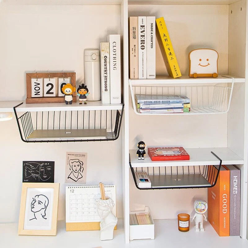 Multi-Functional Hanging Storage Basket – Iron Under-Shelf Organizer Rack | Kitchen, Bathroom & Makeup Storage Holder for Cabinets, Pantry & Counter Space Saving