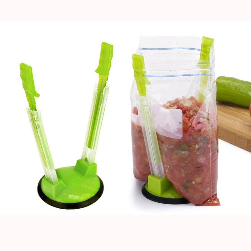 Adjustable Ziplock Bag Holder Stand – Hands-Free Food Storage Clip Rack | Non-Slip, Foldable Kitchen Bag Filling Tool